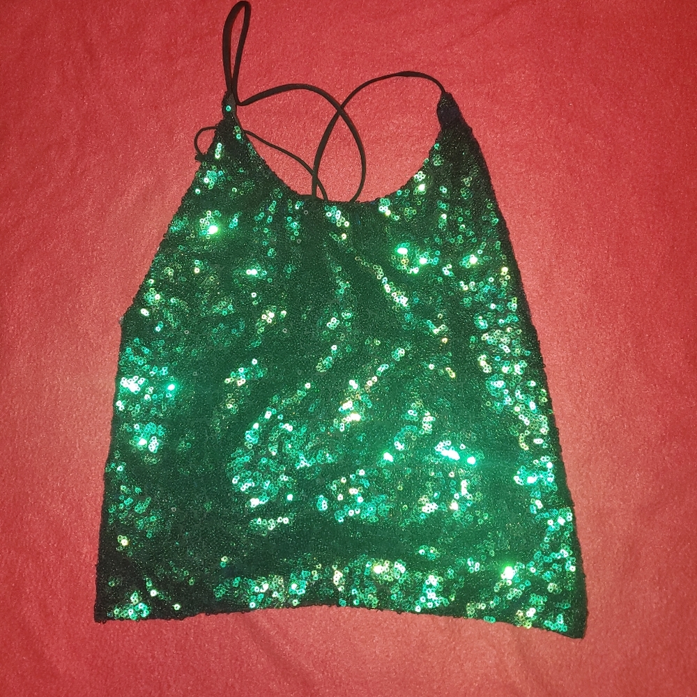 Green Sequins Crop Top